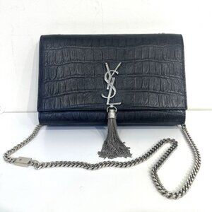 Saint Laurent Kate Medium Shoulder Bag Black Croc Emboss Leather Crossbody Bag